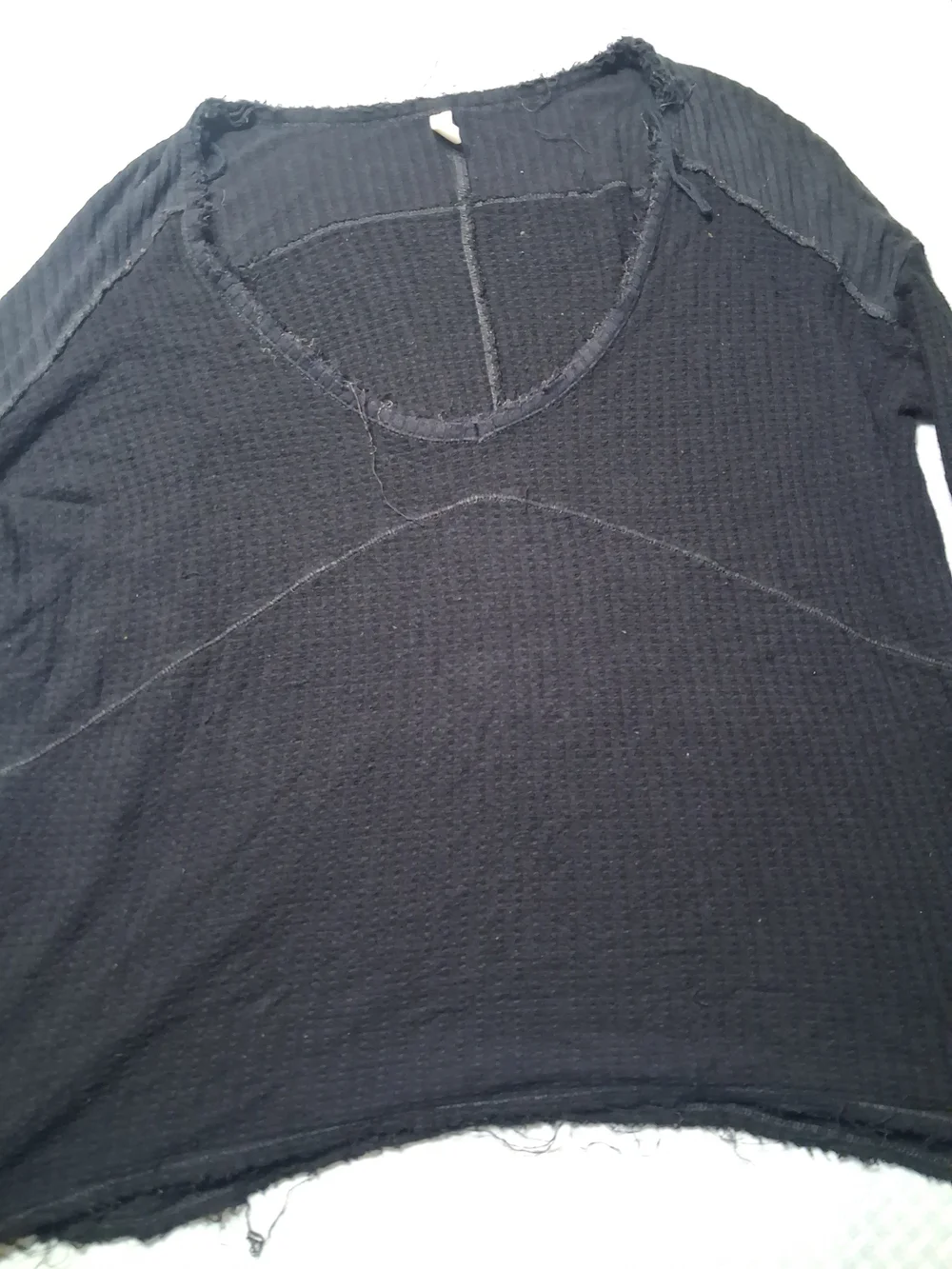Free People Black Scoop-Neck Raw Edge Oversized Sweater